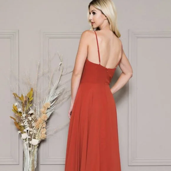 strapless open back dress Burnt Orange Velvet Bridesmaid Dress Mermaid Maxi Off-the-Shoulder main image 0